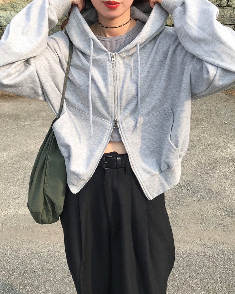 クロップド丈フードジップアップパーカー | ファッション通販サイト NUGU