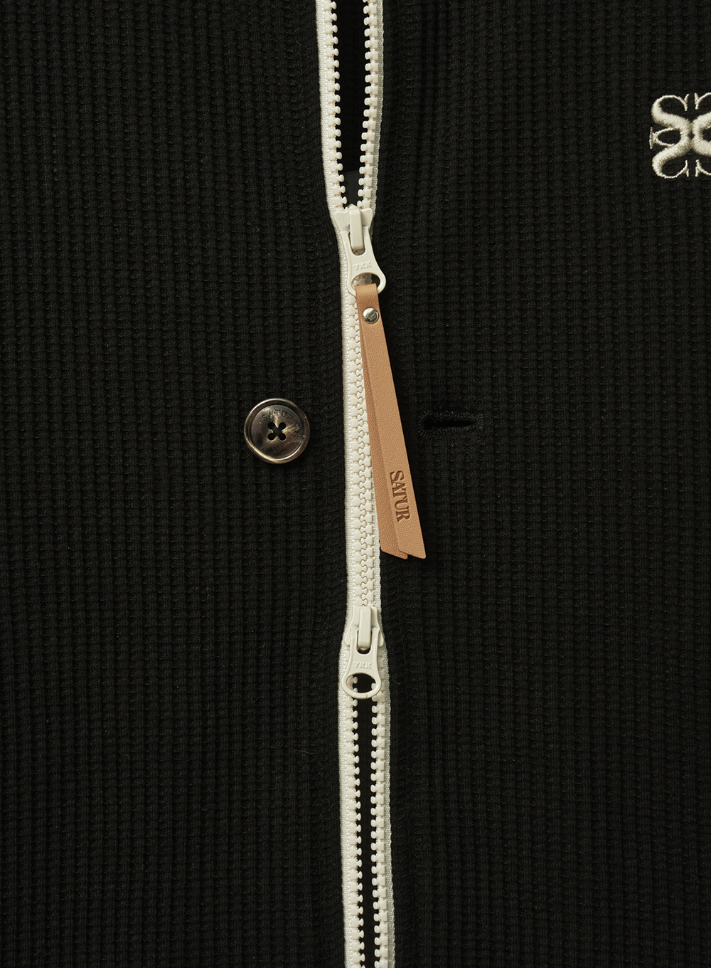 Lawton Waffle Collar Track Zip-up Jacket - Black