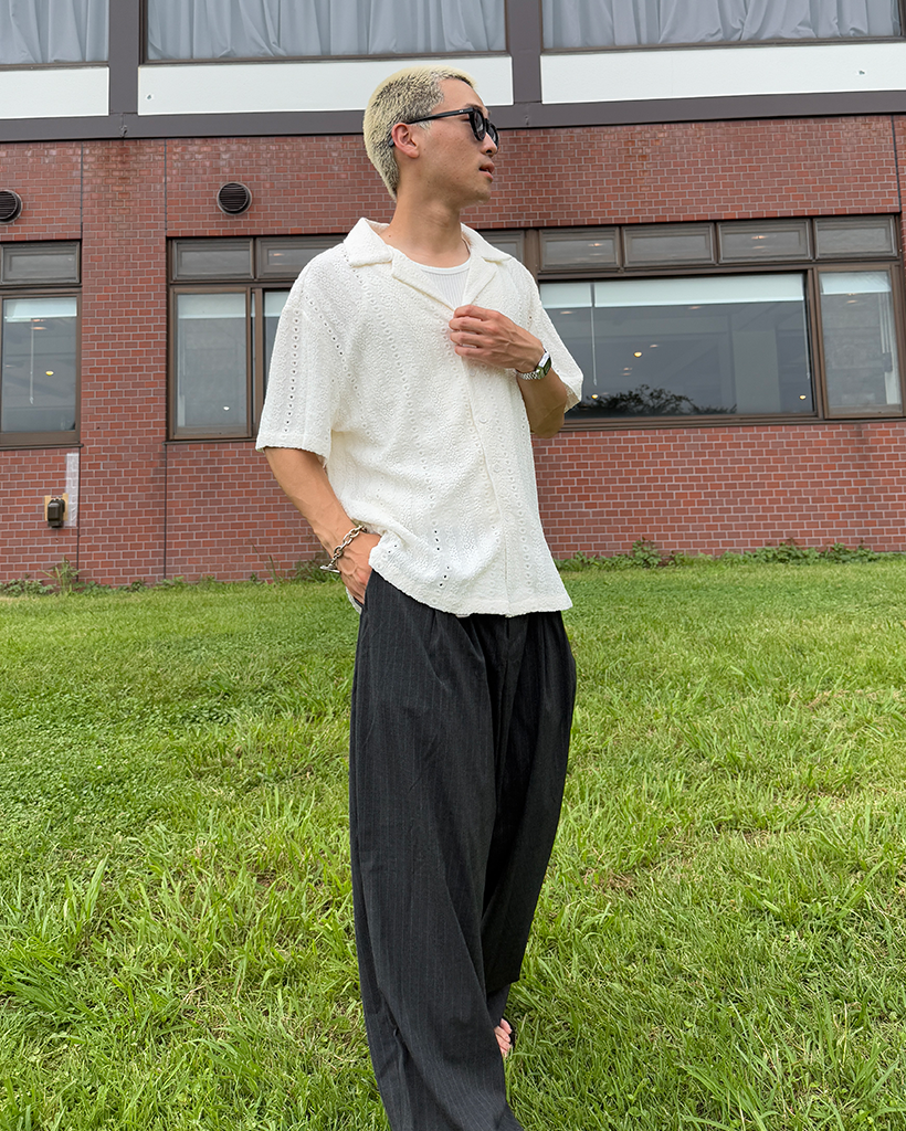 【tttmsw】麻スラックス Polyester straight slacks（BLACK） | TTTMSW
