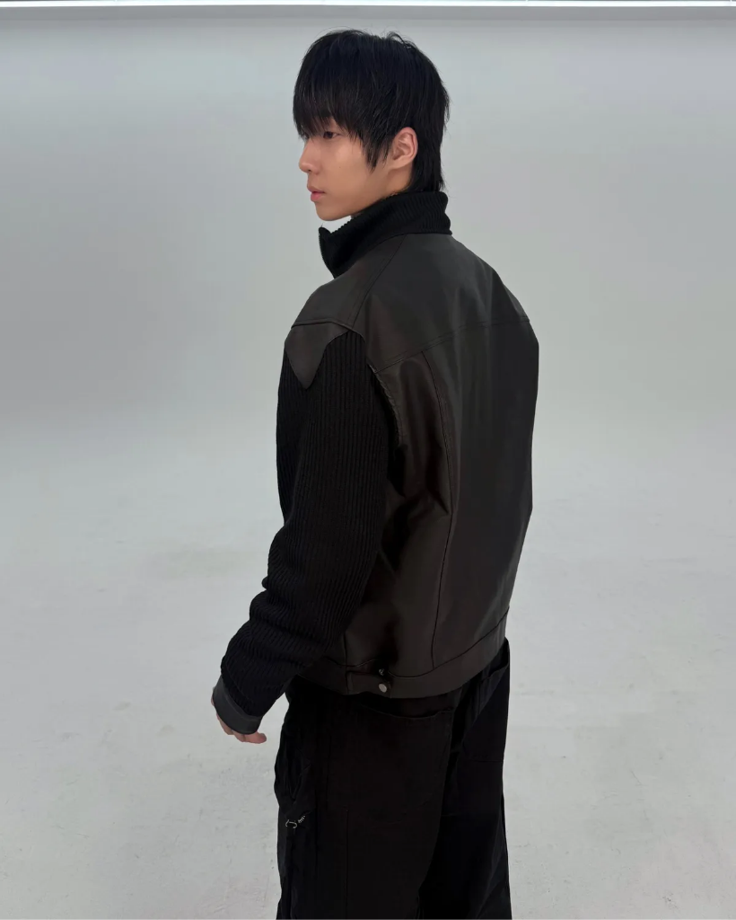 n❣️14th addict❣️レザーとストレッチ素材のハイネックジャケット 14th addict❣️レザーとストレッチ素材のハイネックジャケット - メルカリ