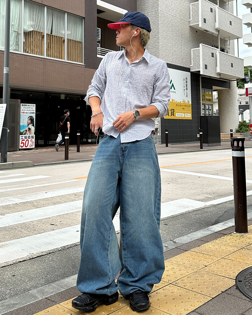 NoReMID ダークデニムパンツ ユニセックスウォッシュワイドダークデニムパンツ