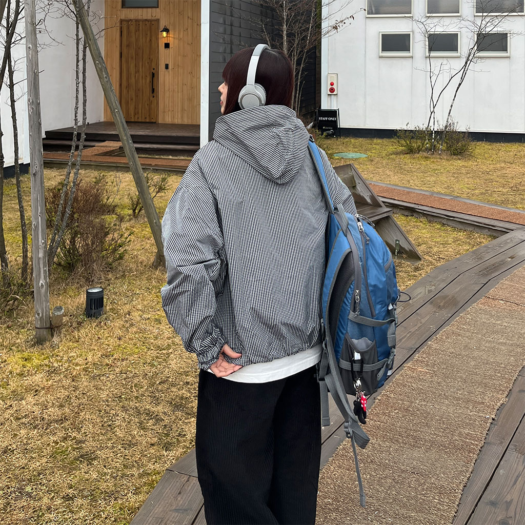 ユニセックス) チェックフードウィンドブレーカー