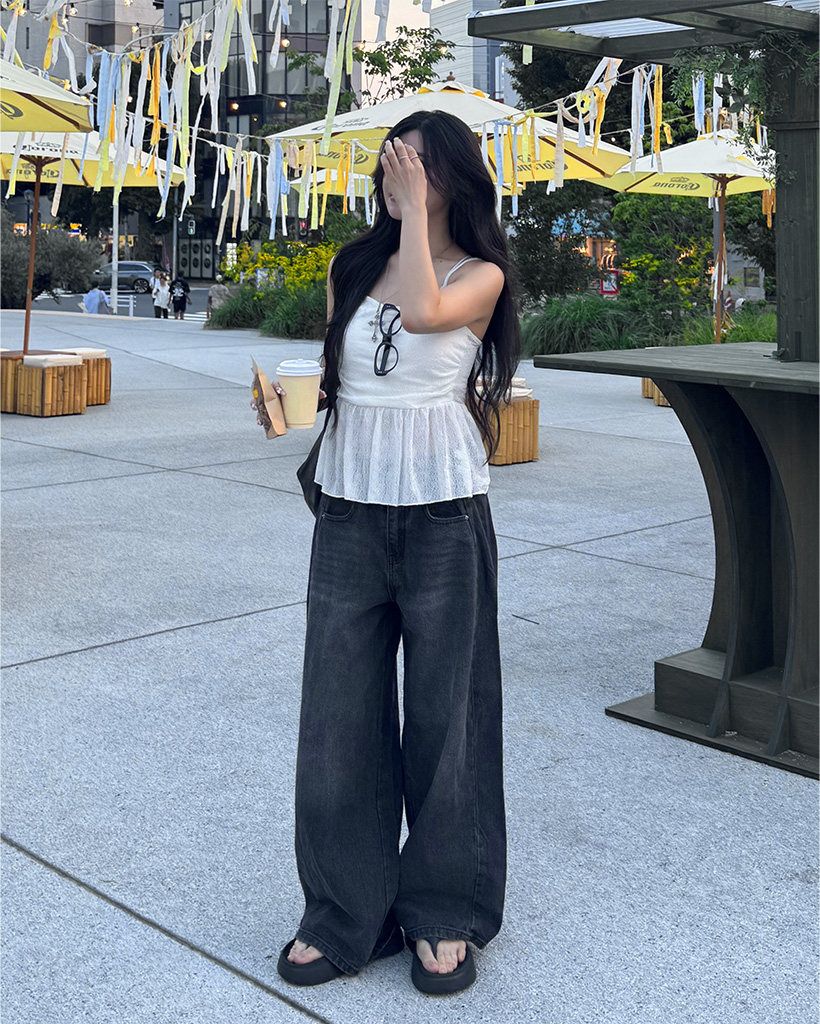 NOREMID ブラック デニム ワイドパンツ ブラックワイドデニム