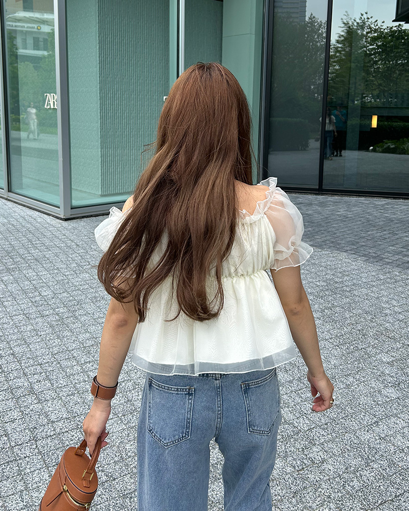 オーガンザシャーリングオフショルダーブラウス | ファッション通販