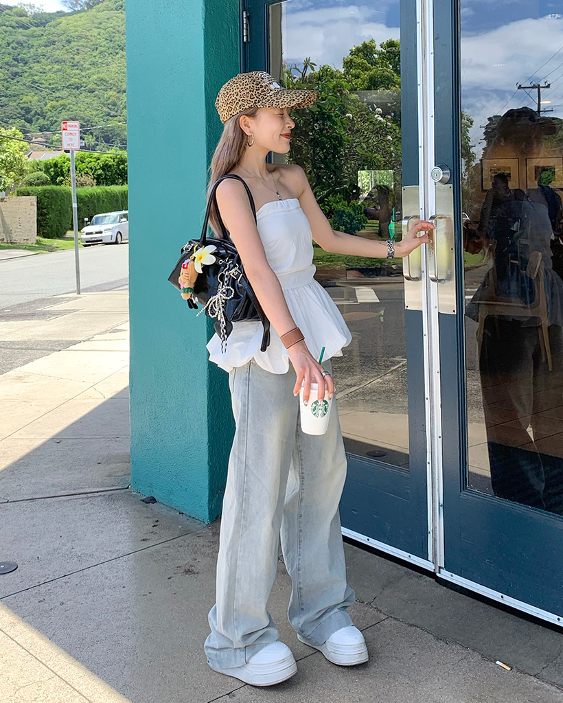 シャーリングバルーンチューブトップブラウス | ファッション