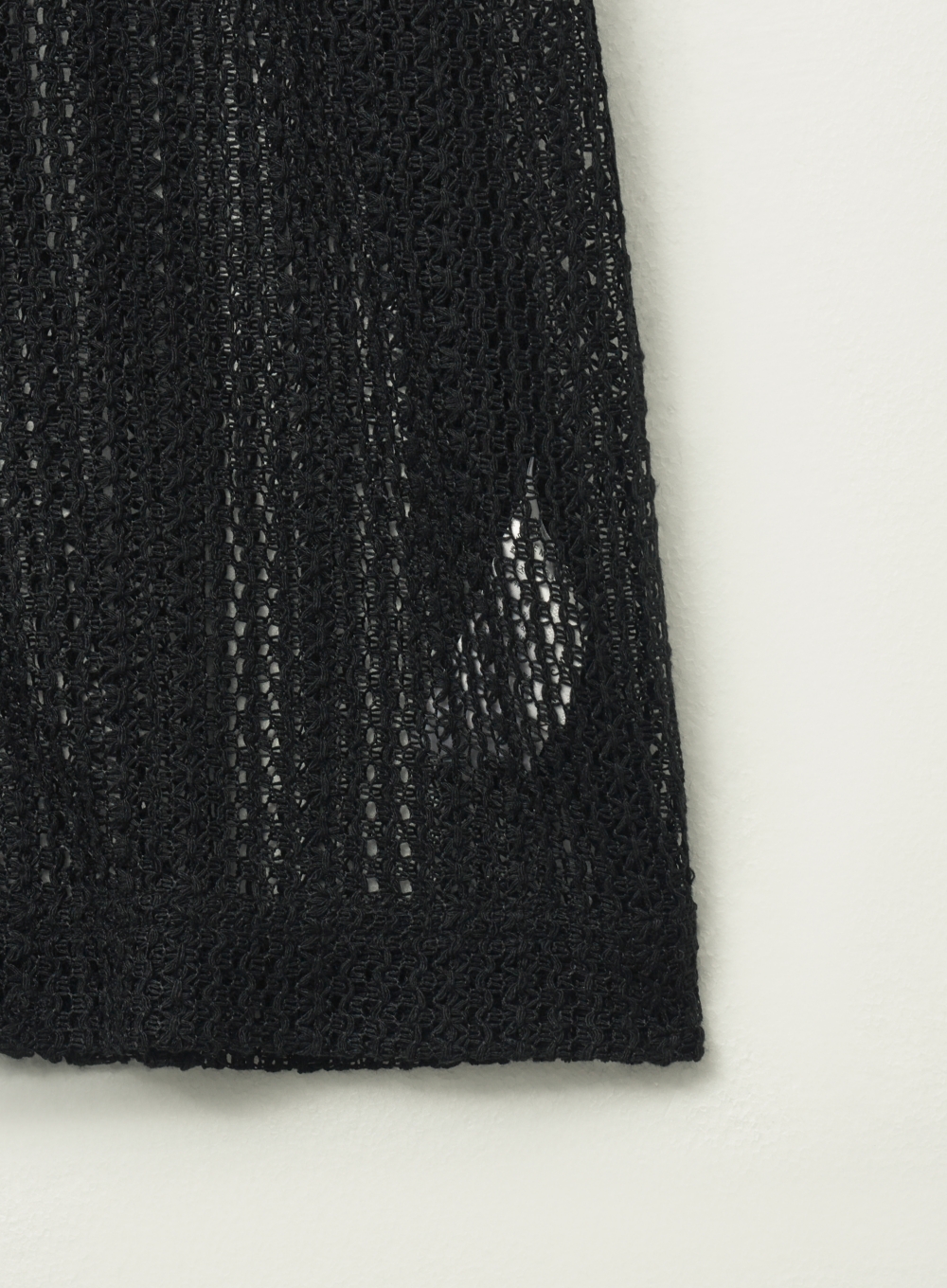Crochet Open Collar Half Shirt - Black | ファッション通販