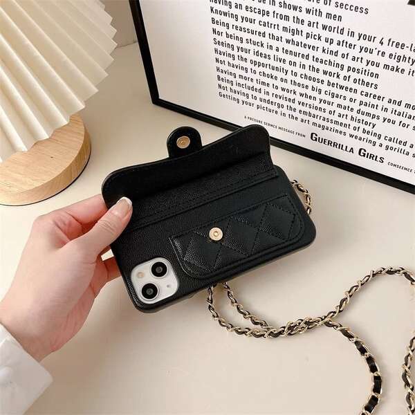 キルティングレザー♡ブラックiPhoneケース-ショルダー型