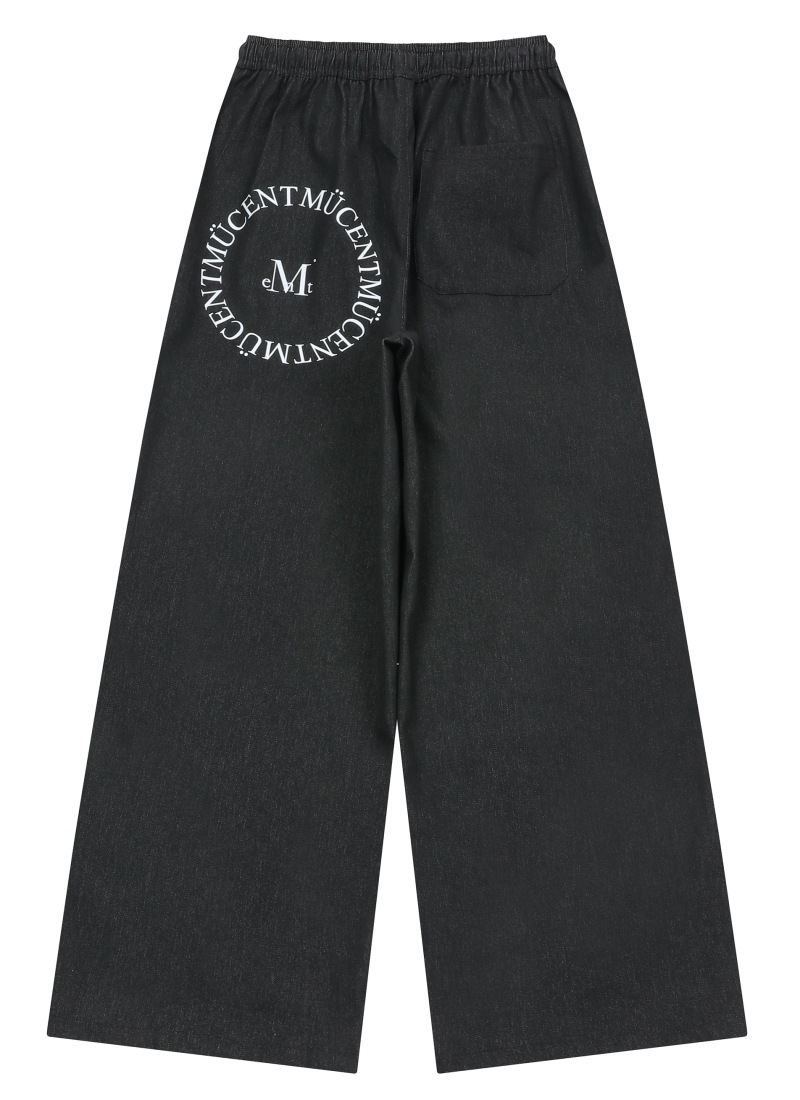 【U LAN】lettering denim wide banding pants U LAN】lettering denim wide banding pants