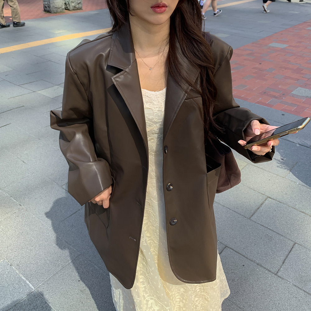 ユニセックス) ヴィンテージエコレザージャケット