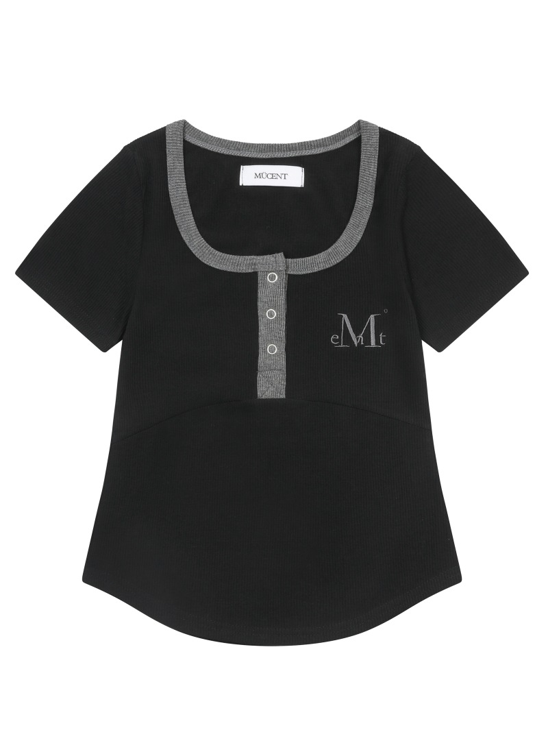 COLOR-POP BUTTON CROP HALF T(3Color)