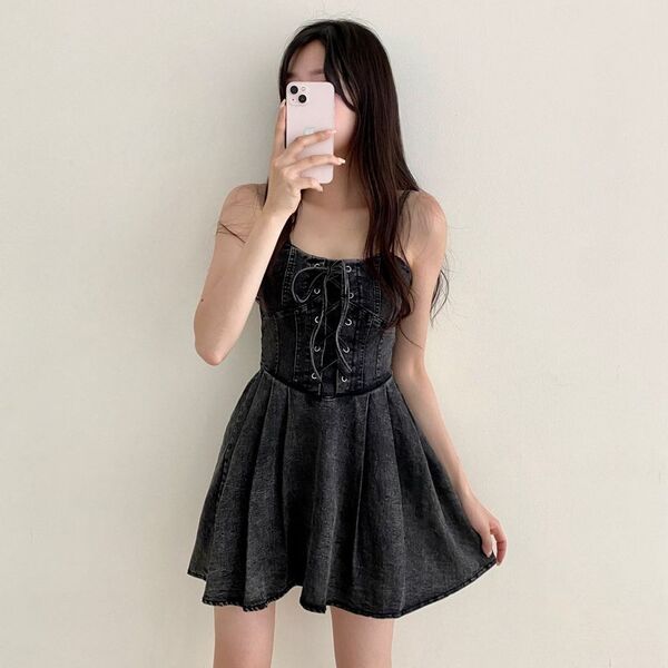 無地 Aライン コットン ベーシック ミニ キャミワンピース