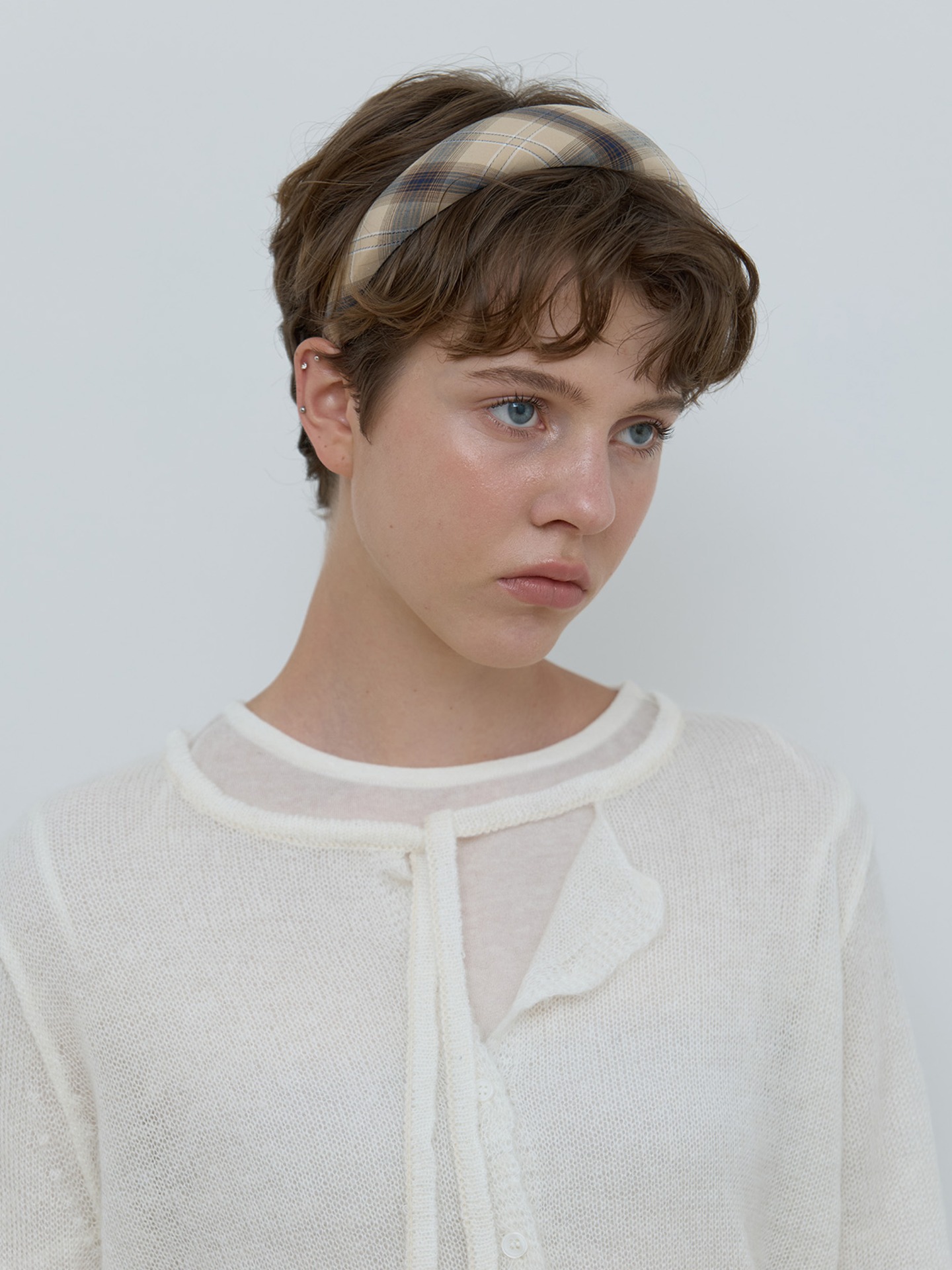 CHECK HAIR BAND_BEIGE