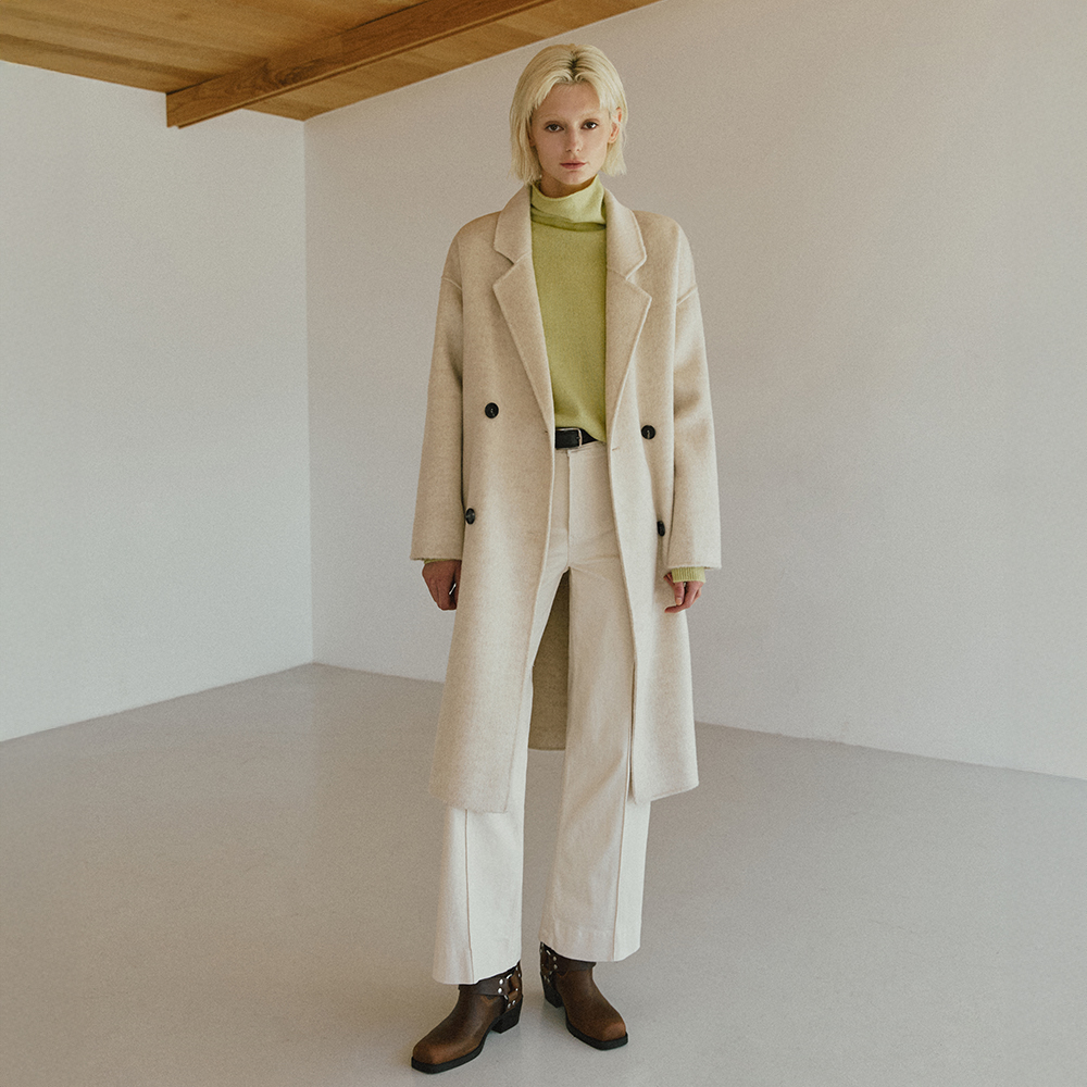 Cashmere Handmade High Neck Long Coat [Charcoal] | ファッション