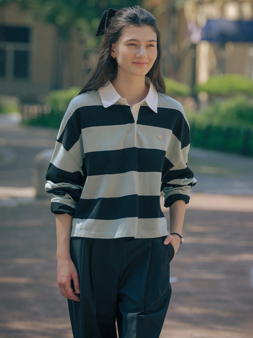 Cotton stripe polo t-shirt TIFA01LT04_Mint&black