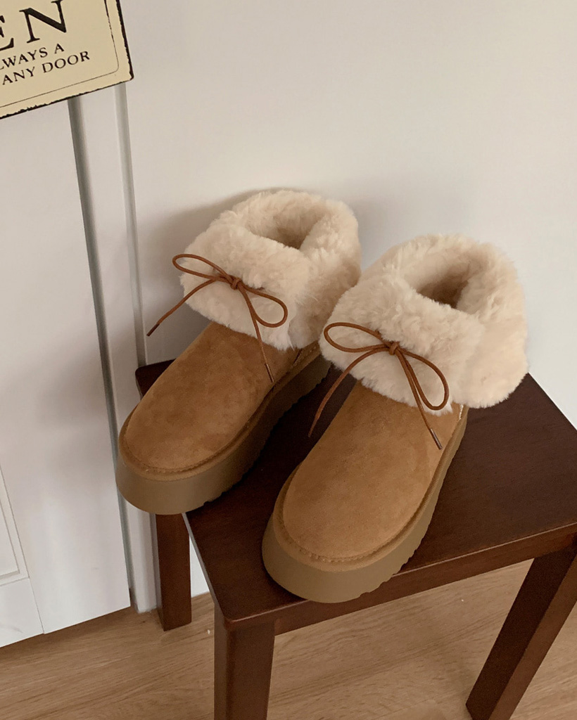 (4cm) レースアップ厚底ムートンブーツ