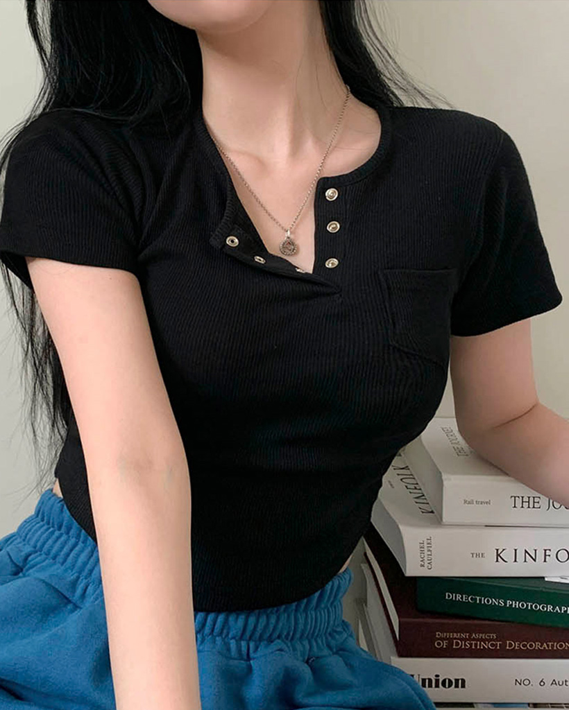 6color] リブボタンシャーリング半袖Tシャツ | ファッション通販
