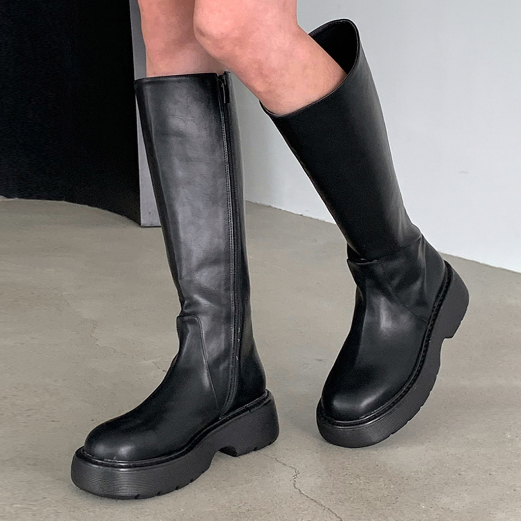 (23FW/boots) ブラックレグウォーマーロングブーツ se3039 リゼクシー RESEXXY バレルシェイプドロングブーツ （ブラック