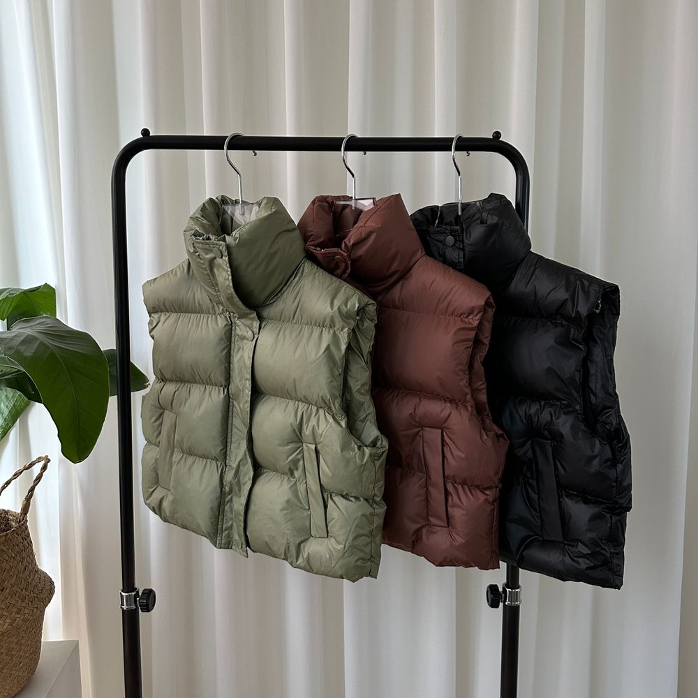 ■韓国■ ダウンベスト クロップ丈 ハイネック LooseFit 全3色 ハイネッククロップドベストダウン | ファッション通販サイト NUGU