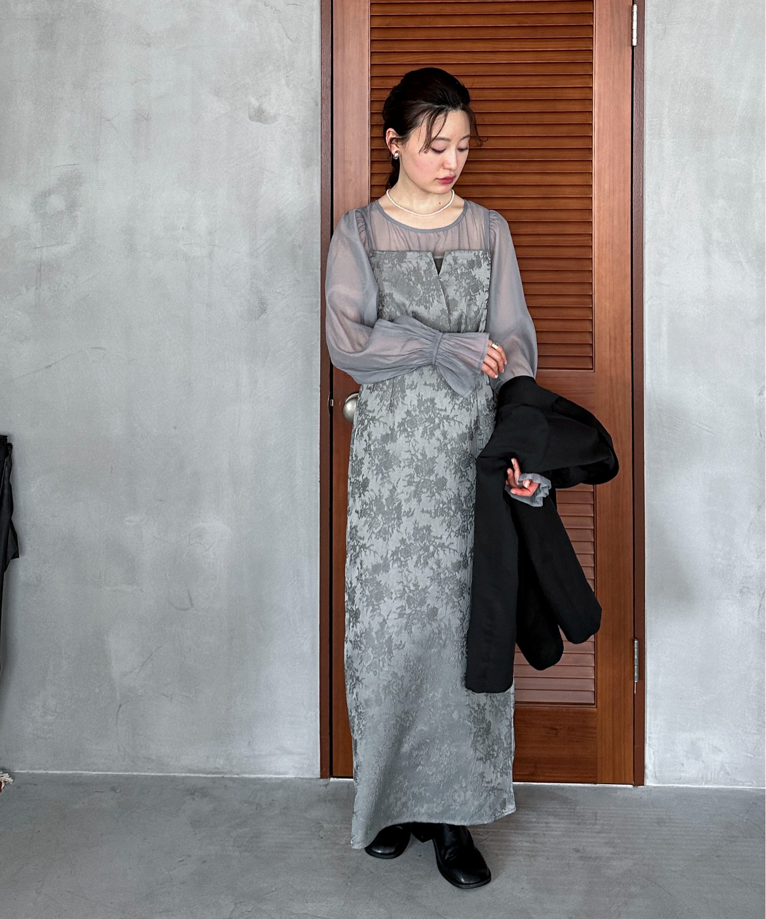 オケージョン】ジャガードビスチェドッキングワンピース