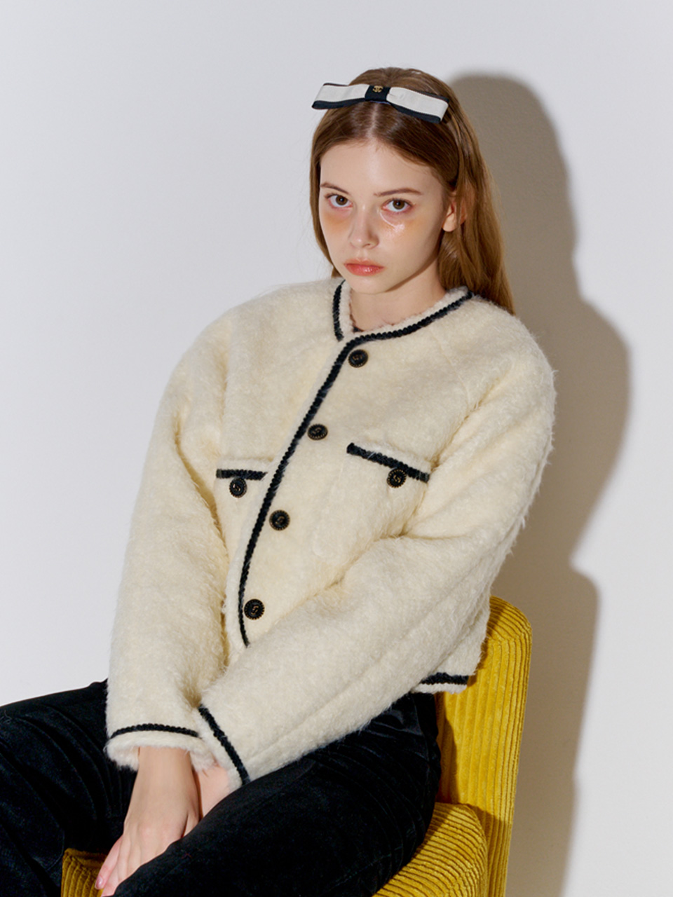 Fluffy Tweed Fur Jacket Ivory | ファッション通販サイト NUGU