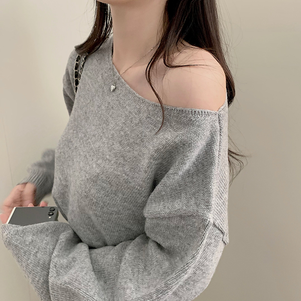 ボートネッククロップドニット(6color)