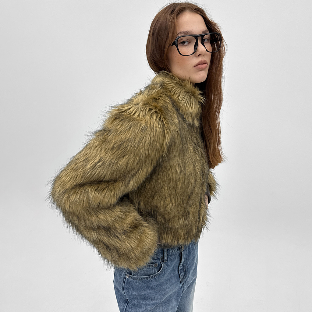 ハイネック 配色 ファー ブルゾン