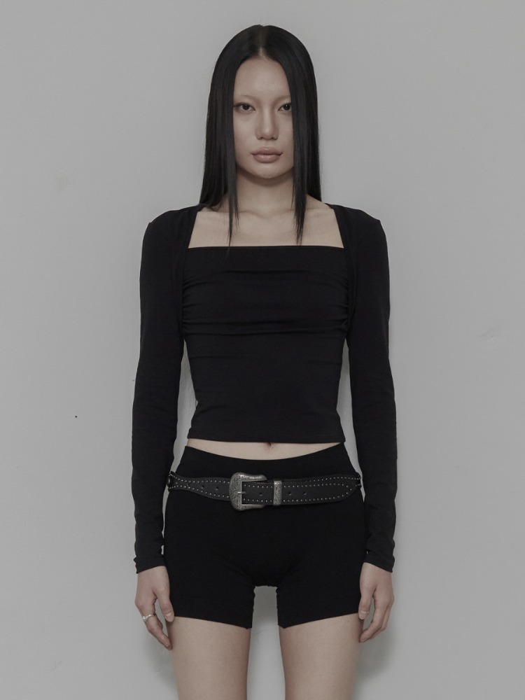 [mnem] Bolero Shirring Top (black)