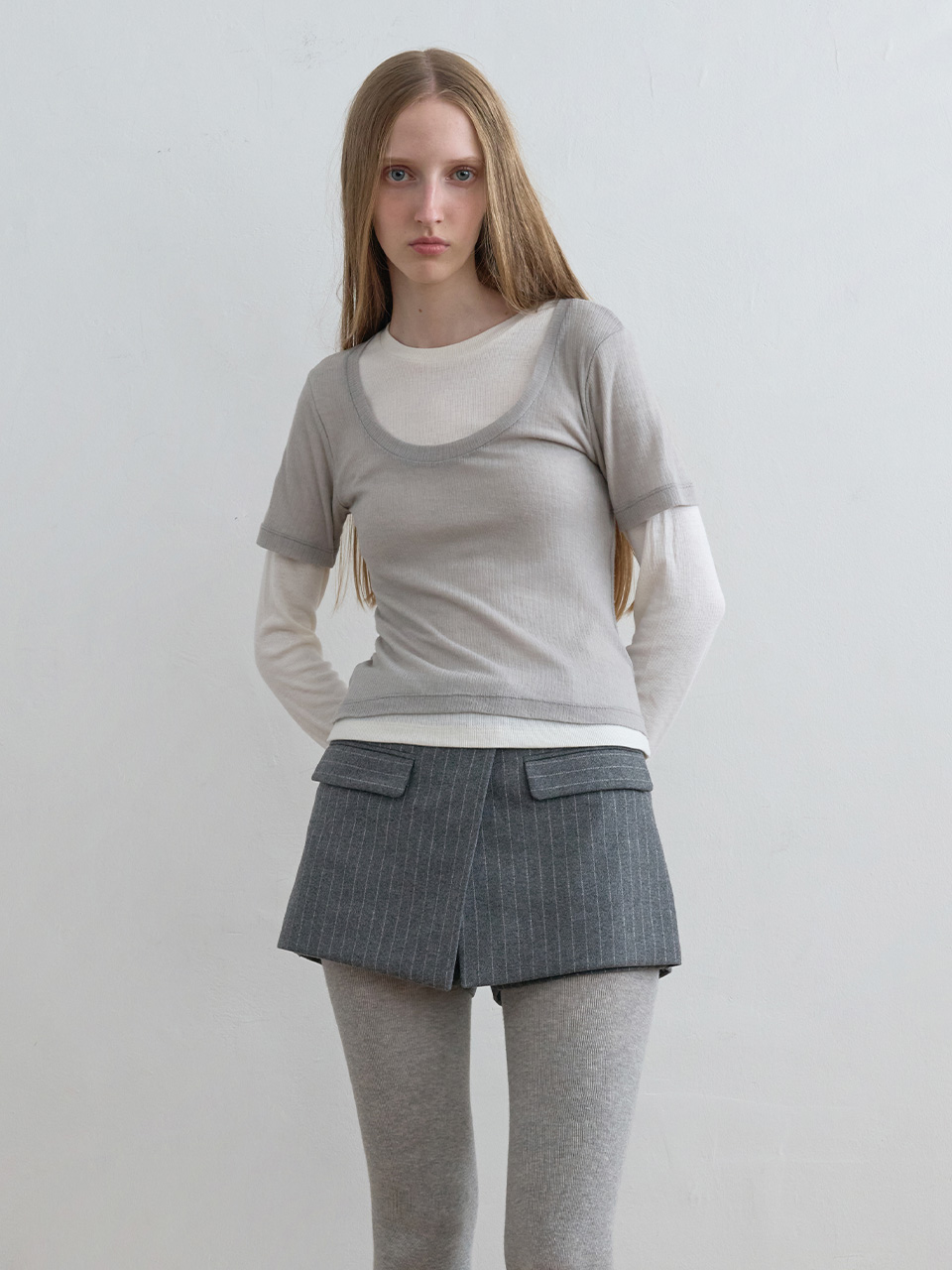 [yu x kijun] Layered Jersey Top Grey