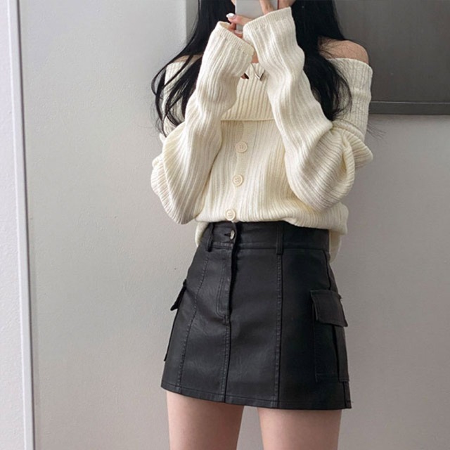 オフショルダーボタンニット | ファッション通販サイト NUGU