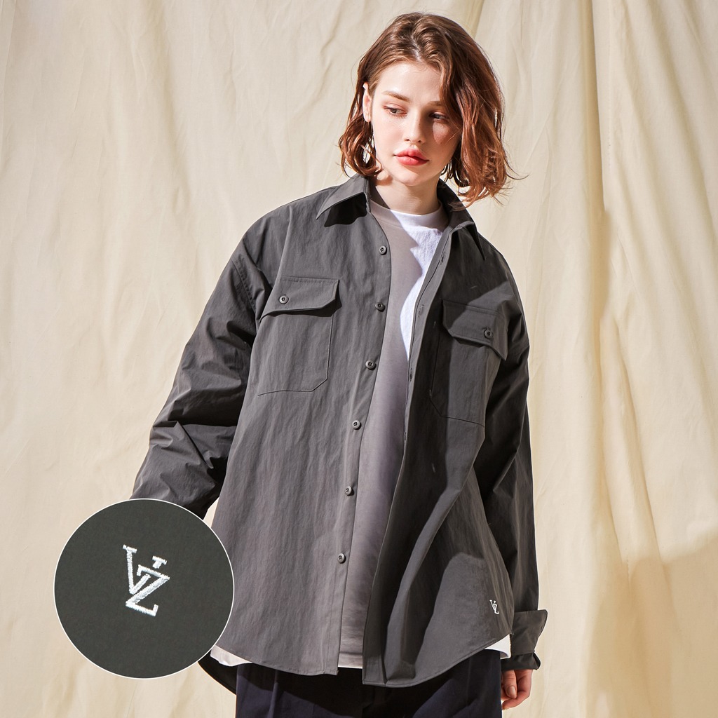 ★関税込★VARZAR★VZ Logo Big Over Fit Nylon Work Shirt★ VARZAR] VZ Logo Big Over Fit Nylon Work Shirt Darkgray