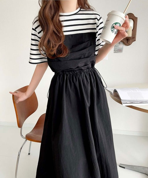KOH.style チェックドッキングワンピース　半袖　ブラウン　ネイビー KOH.style（コースタイル）の「チェックドッキングワンピース