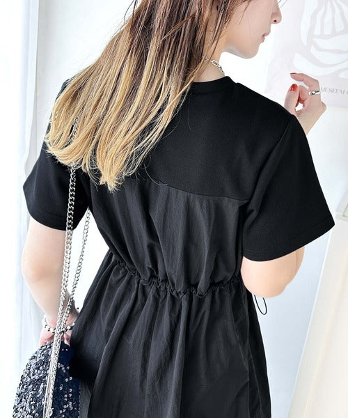KOH.style チェックドッキングワンピース　半袖　ブラウン　ネイビー KOH.style（コースタイル）の「チェックドッキングワンピース