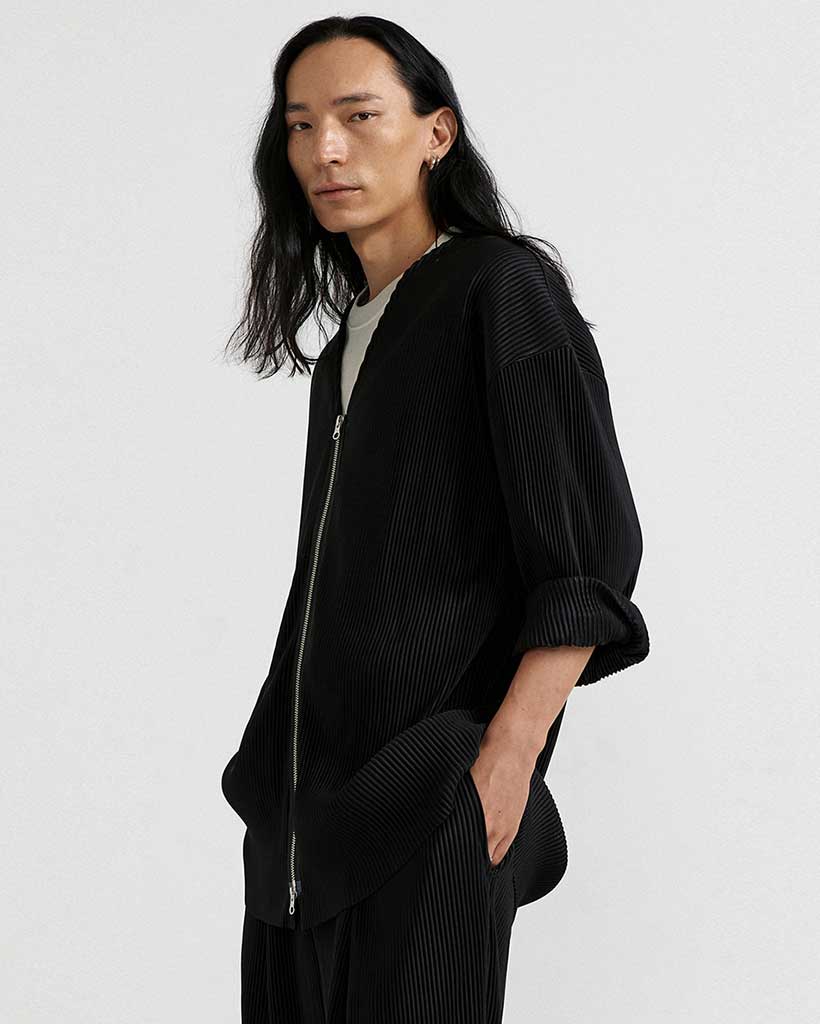 PS09X Pleated Zipper Long Cardigan [Black] | ファッション