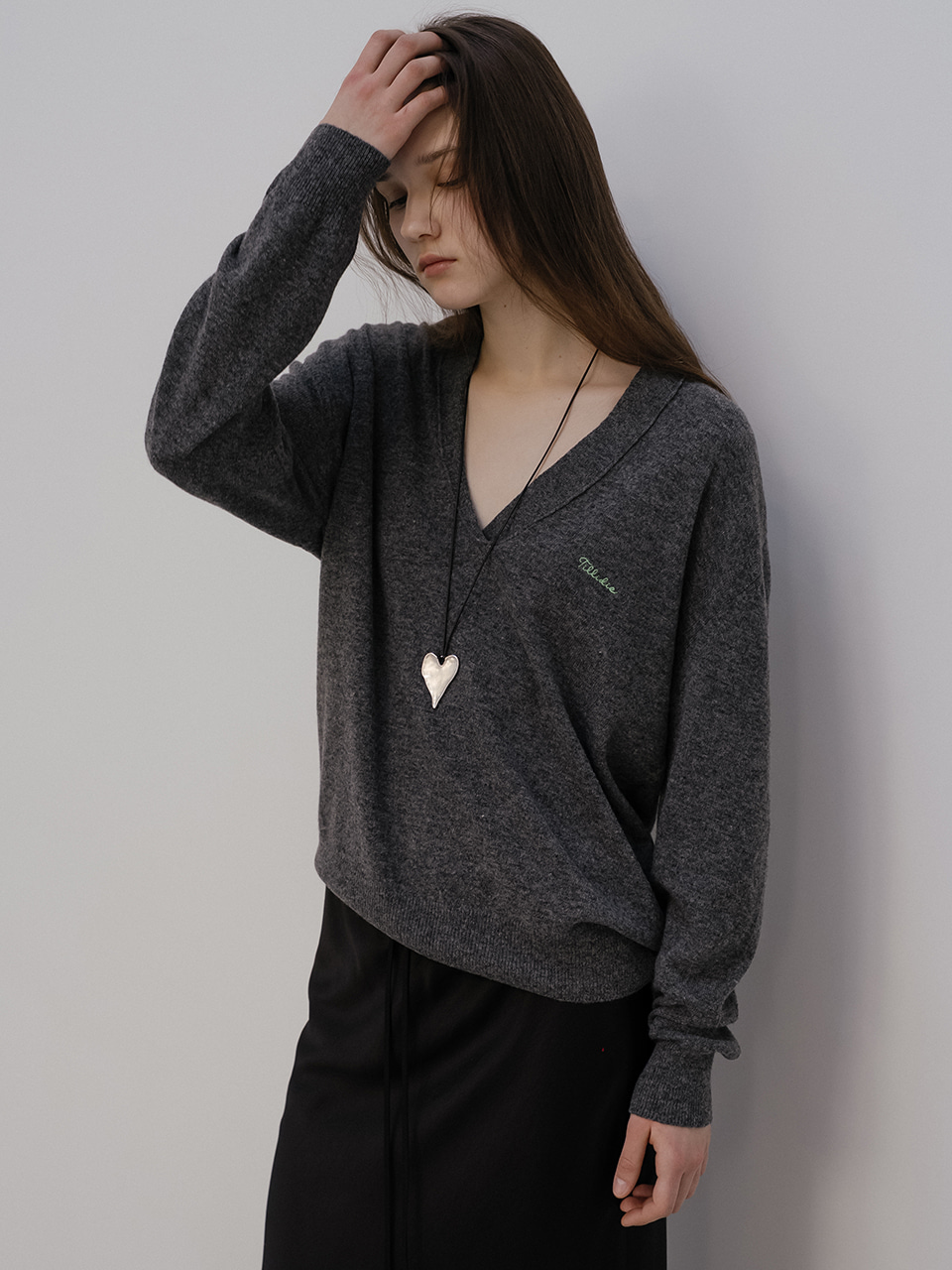 V-neck wool blended knit [TISP05SW08]_Gray