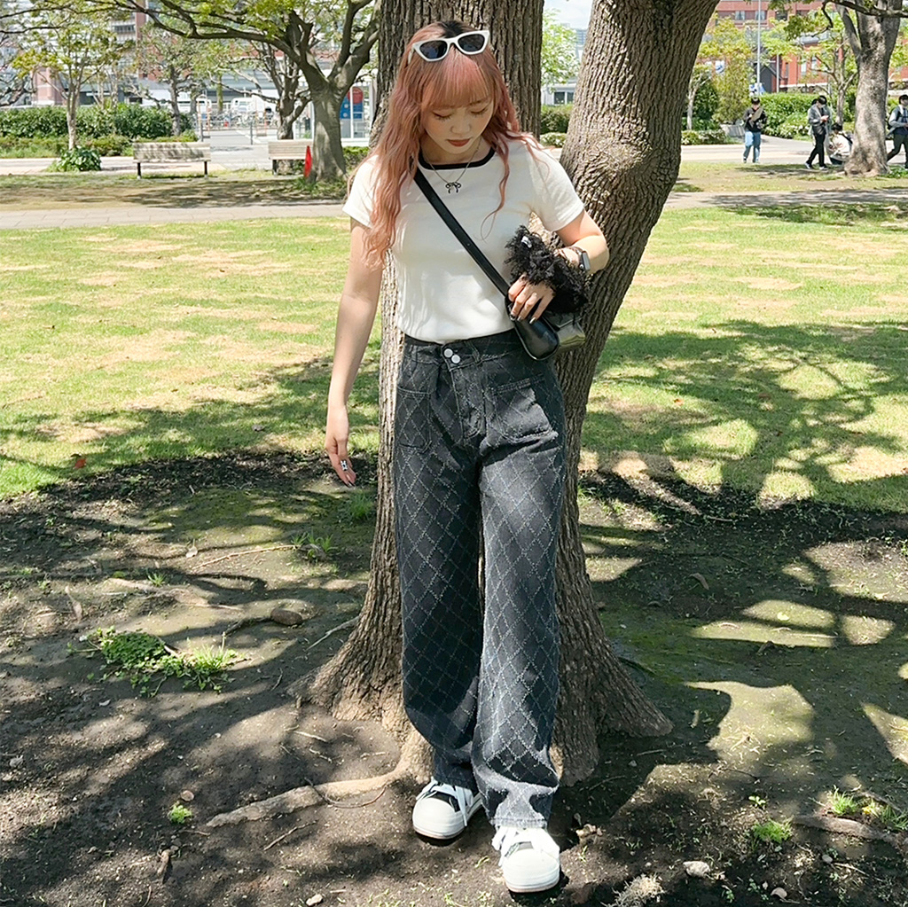 ワイドデニム ダイヤモンドポイントデニムパンツ | ファッション通販サイト NUGU