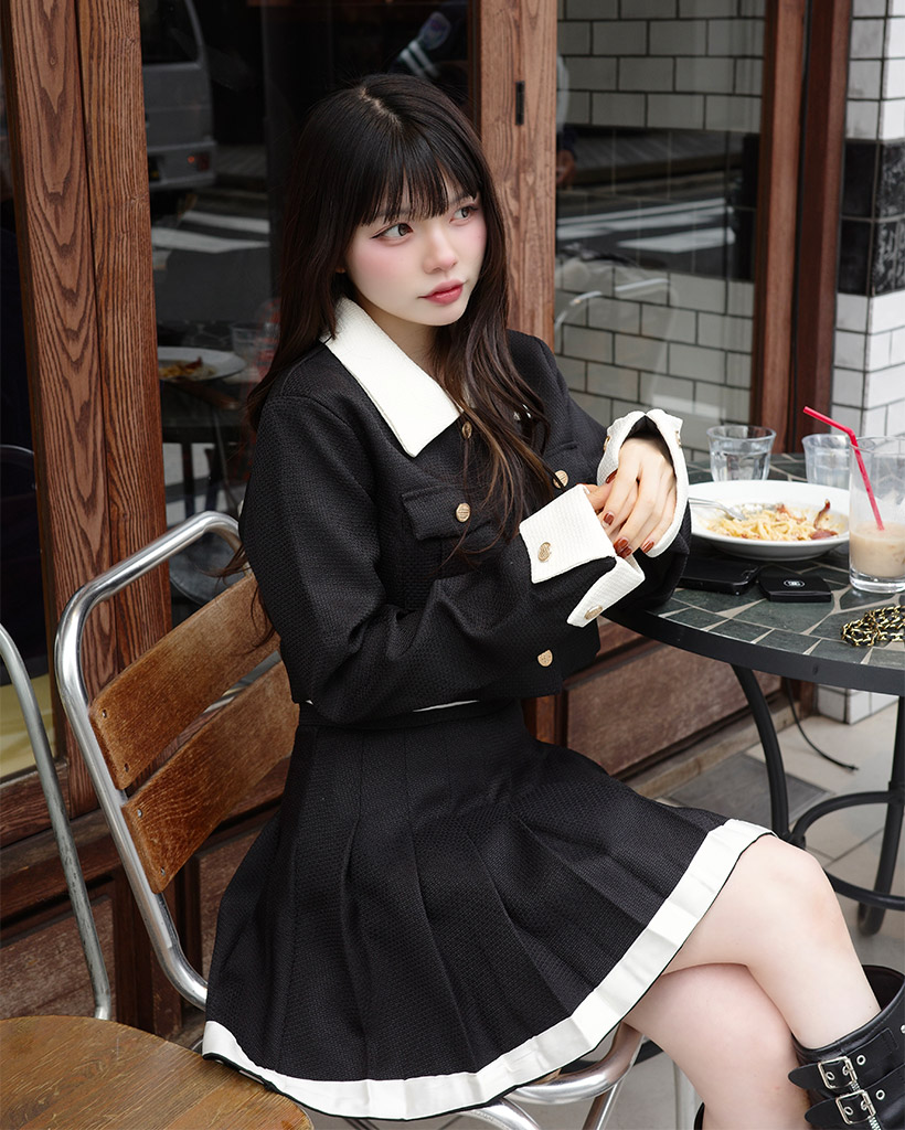 ゴールドボタンツイードジャケット＆スカートセット | ファッション