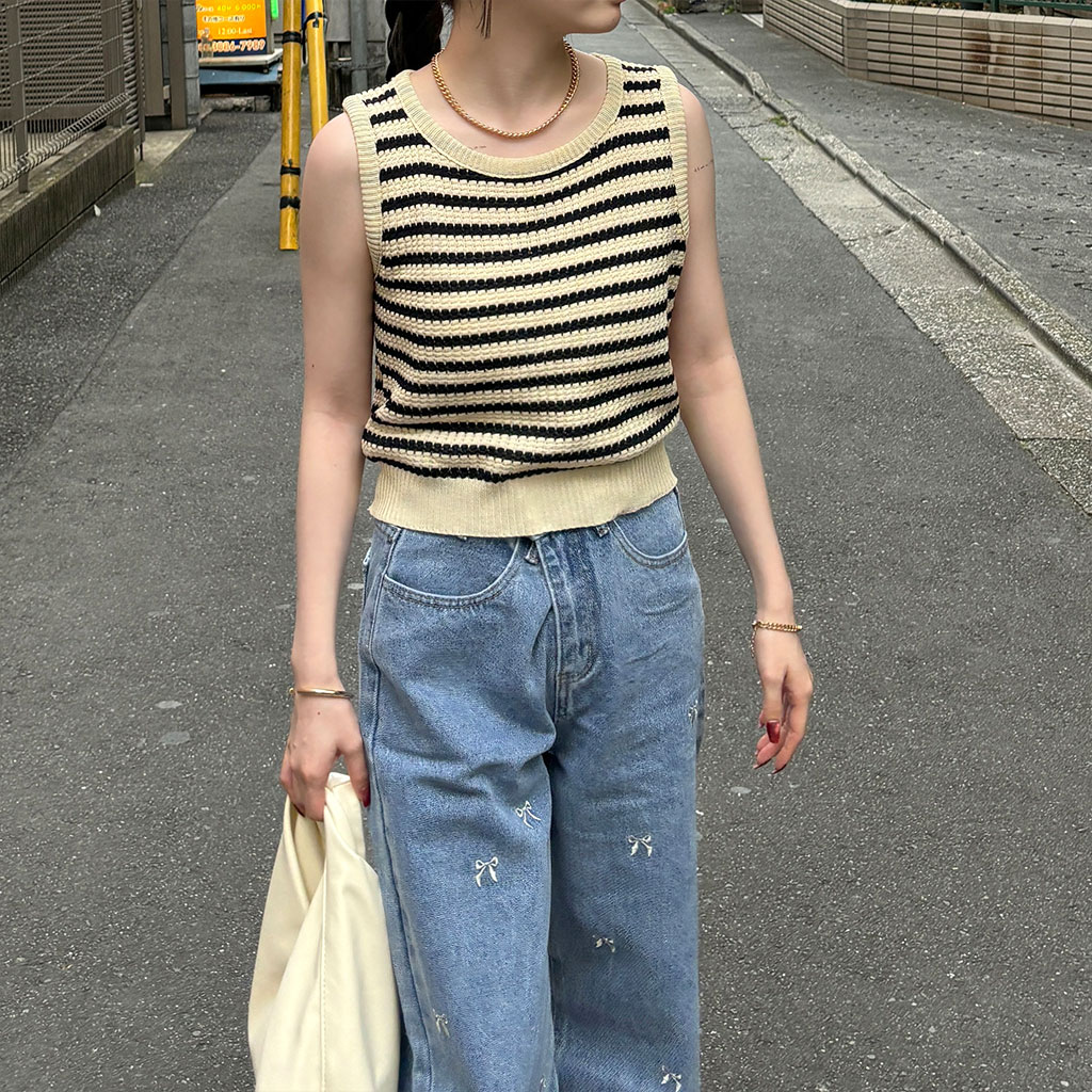 ボーダーニットノースリーブニット | ファッション通販サイト NUGU