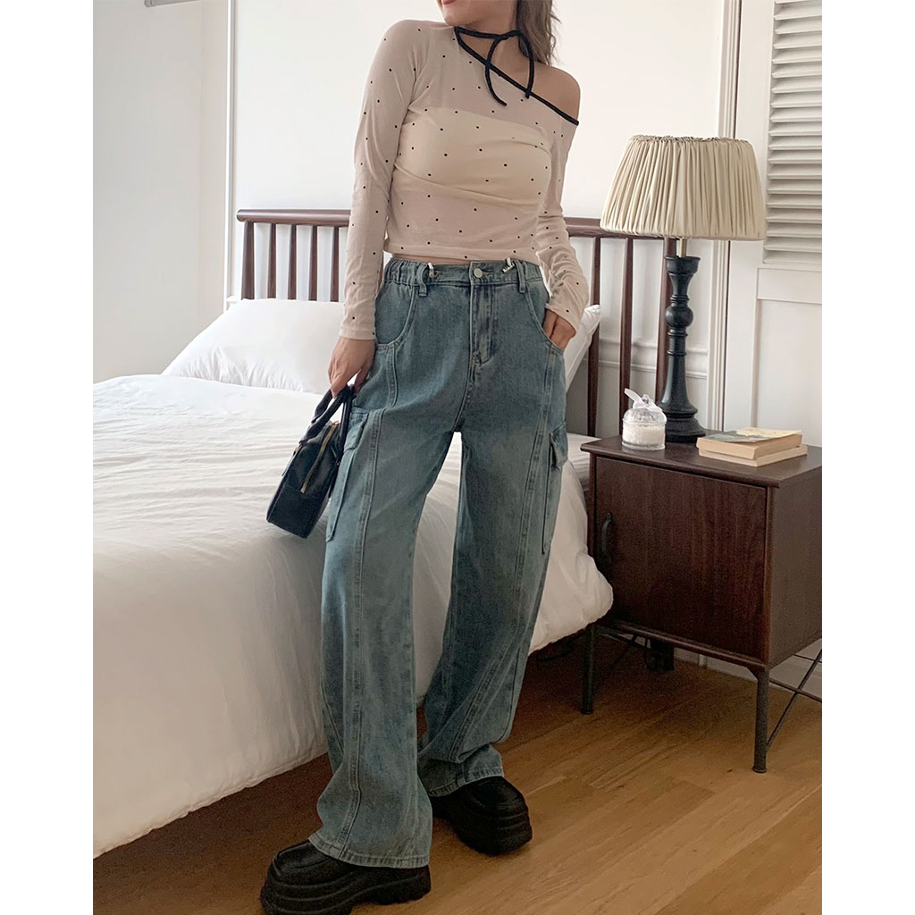 ルーズデニムカーゴ ストリングカーゴデニムパンツ | ファッション通販サイト NUGU