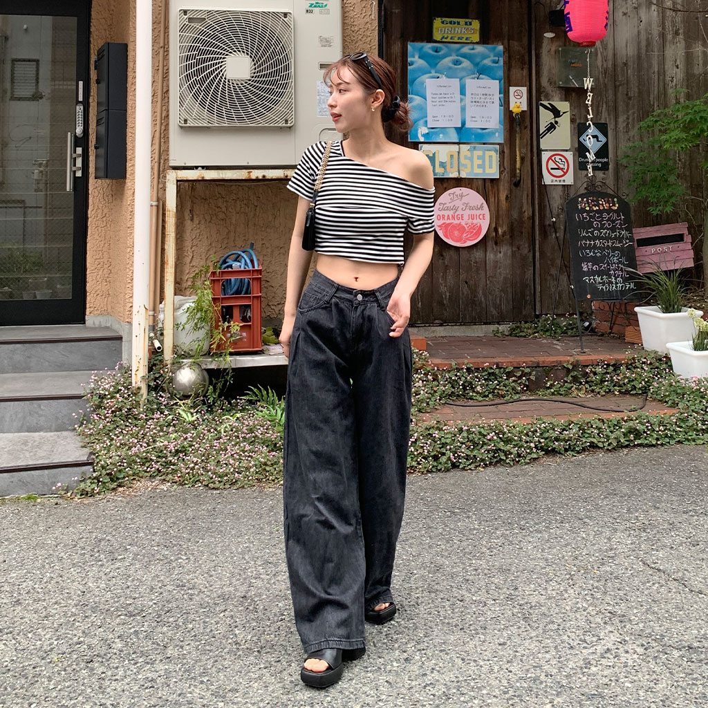 ちむだんページ Narrow Wide Straight Denim Pants