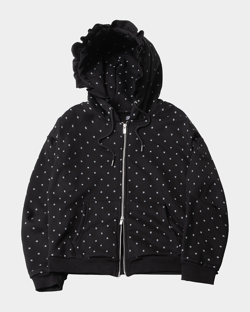 Symbol Dot Soft Frill Point Winter Hooded Zip-Up [Black]