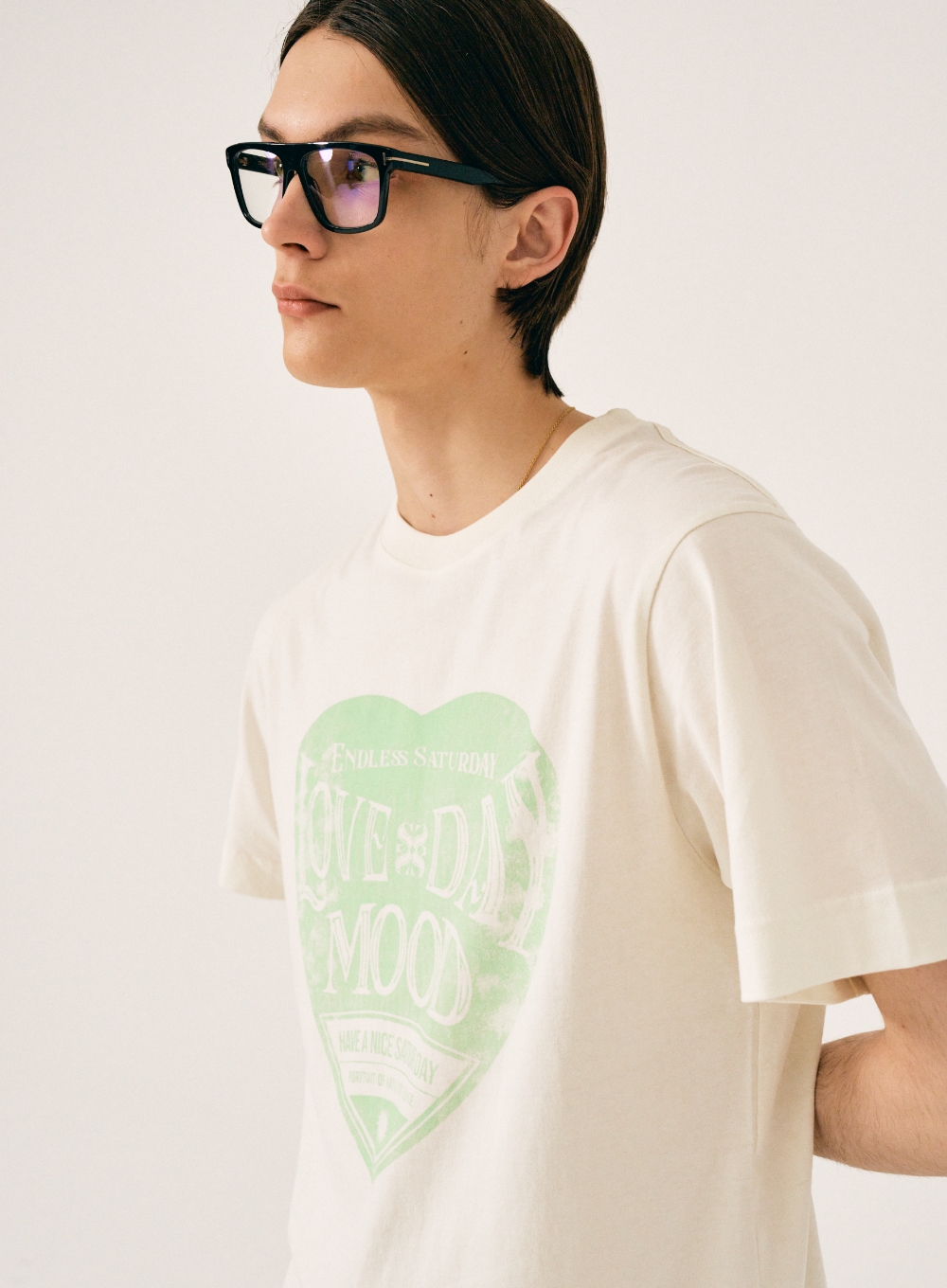 Saturday Retro Mood Graphic T-Shirt - Cream Green