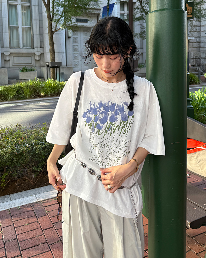 フラワープリント T-SHIRTS-WHITE (SIZE:S) フラワープリントオーバーサイズTシャツ | ファッション通販