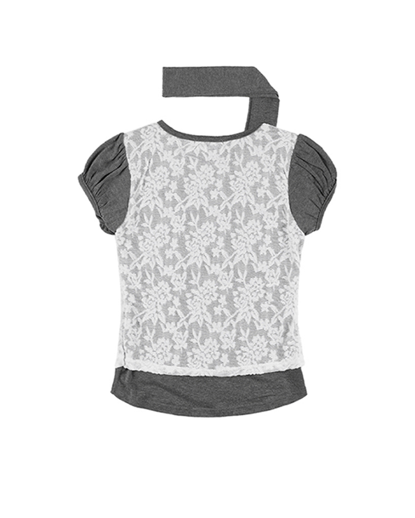 Influencer pick] Lace Shirring Top & Scarf (Gray) F25QB087