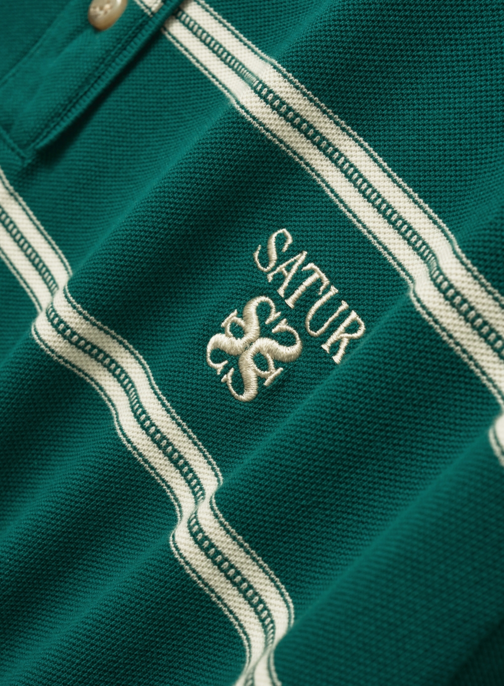 [25SS/人気]SATUR★W's Stripe Pique Polo T-Shirt★ポロTシャツ Stripe Pique Polo T-Shirt - Deep Green | ファッション通販