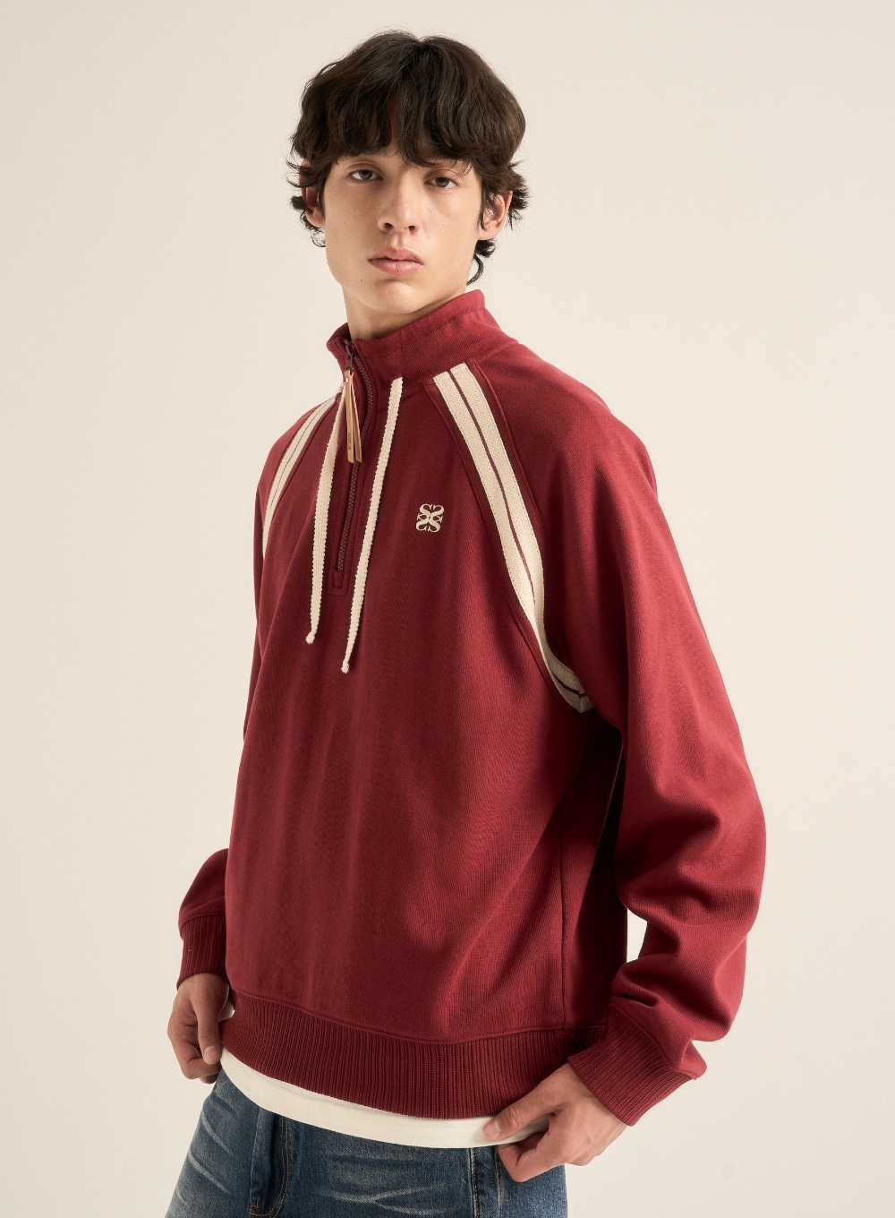 スウェット・トレーナー [SATUR]Lawton Half Zip-Up Sweatshirt Burgundy Lawton Half Zip-up Sweatshirt - Burgundy | ファッション通販