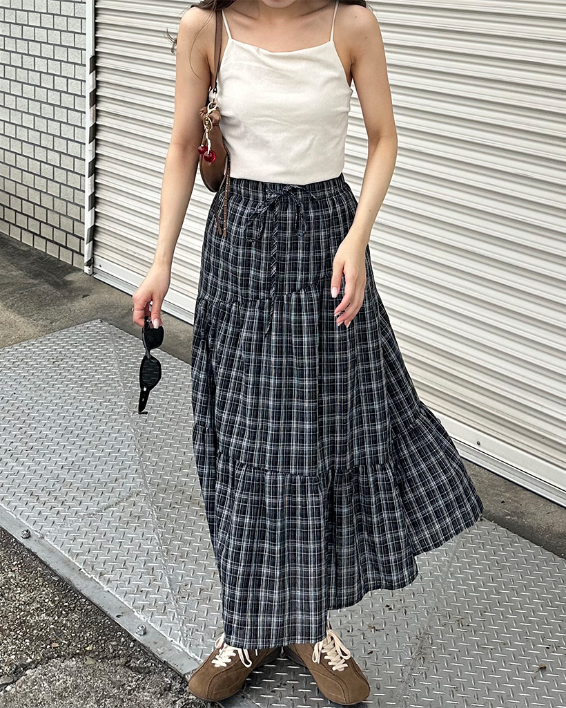 チェックフリルロングスカート | ファッション通販サイト NUGU