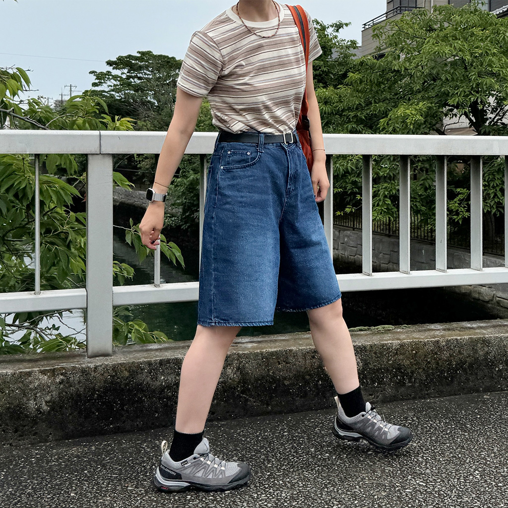 【新品未使用】　アニマルプリント デニムバミューダパンツ　38 ZARA］アニマルプリント デニムバミューダパンツ (ZARA/ハーフ