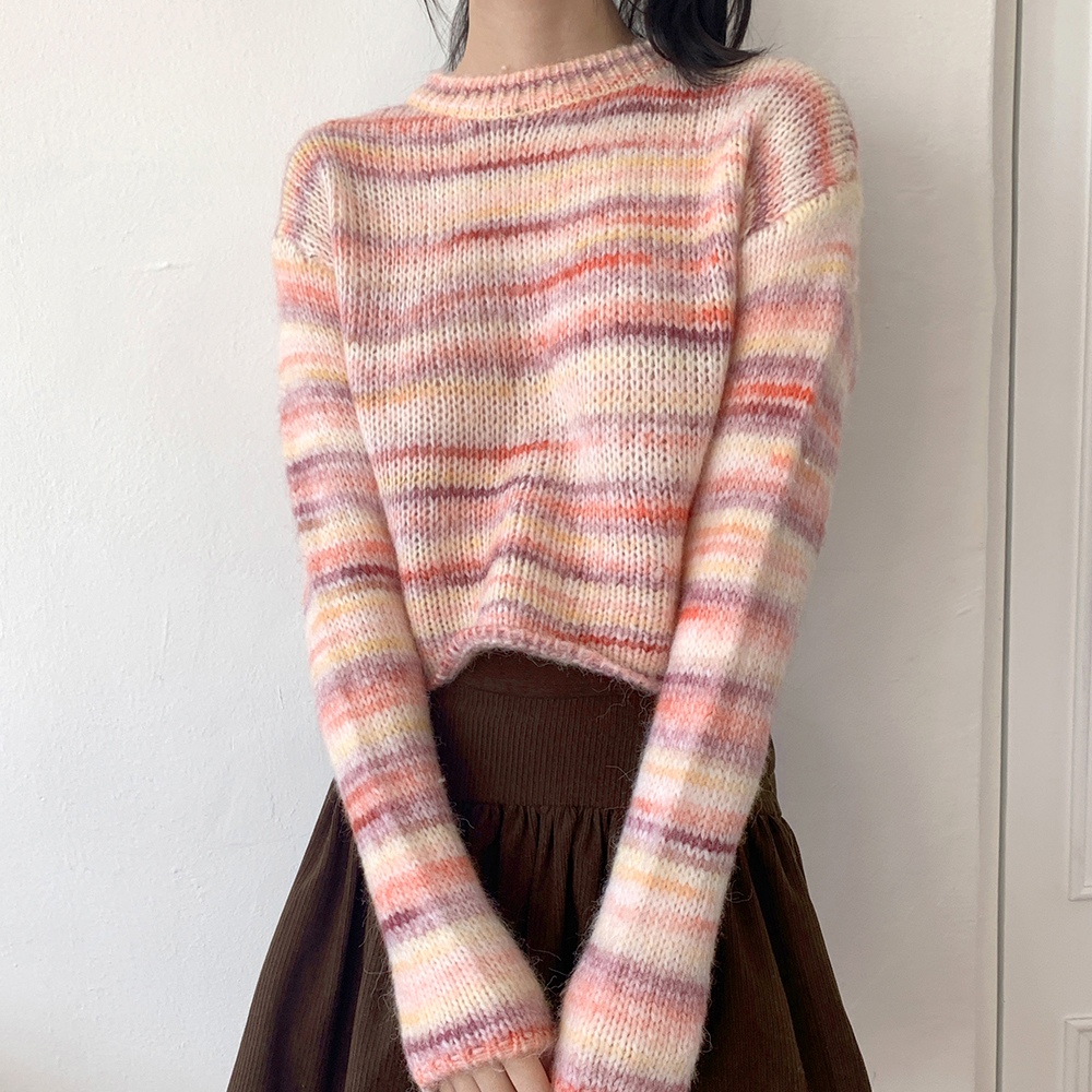 ストライプ クロップドニット 長袖 ニット セーター リンクスストライプクロップドニット