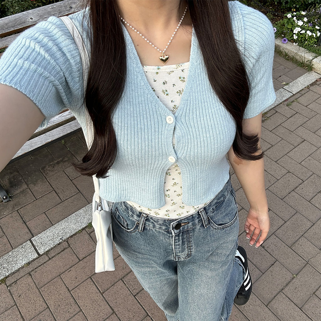 ツーボタンリブ半袖カーディガン | ファッション通販サイト NUGU