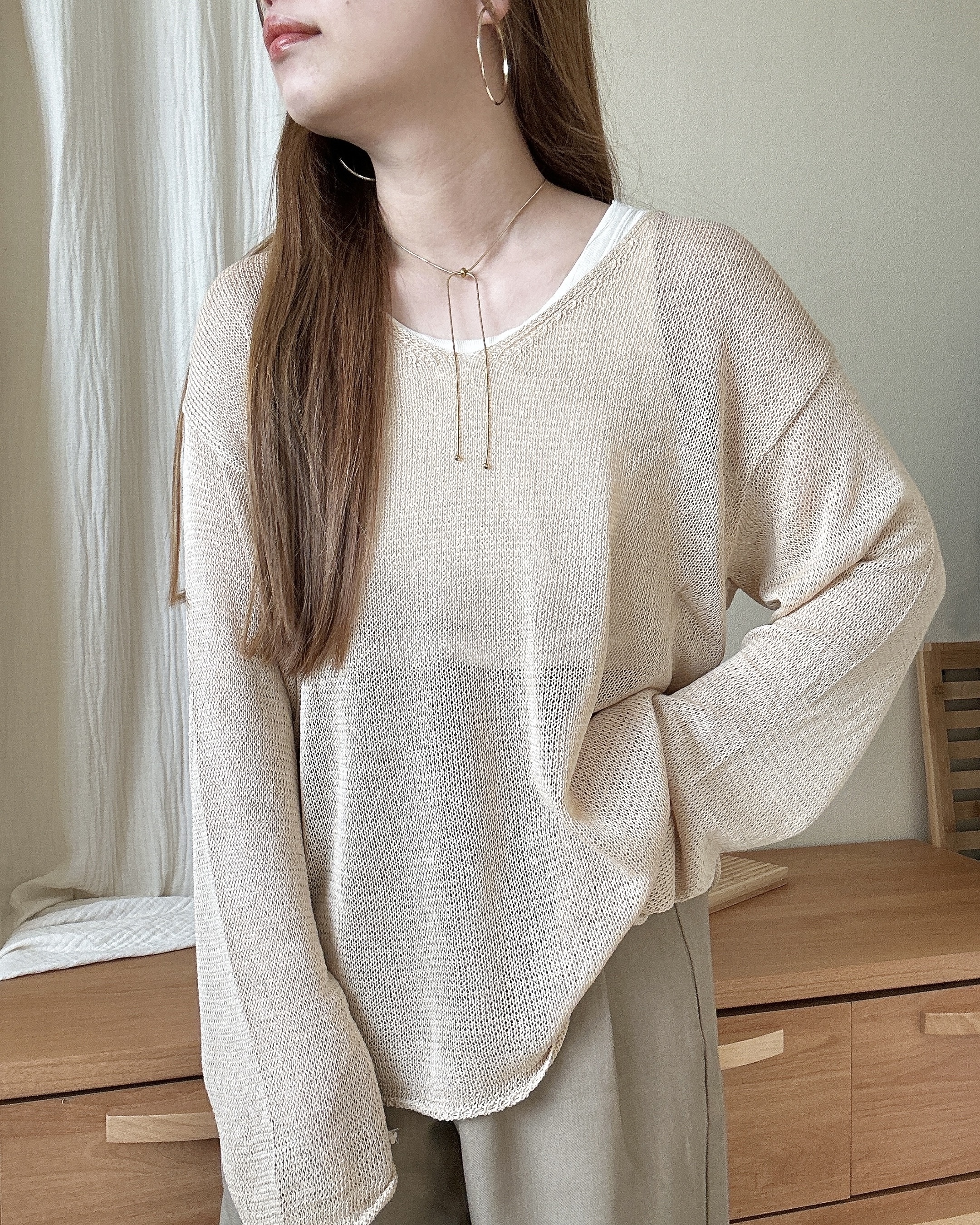 メッシュ 透かし編み ニット プルオーバー | ファッション通販